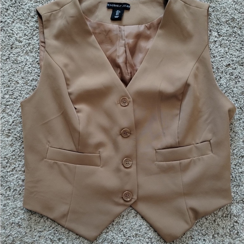 Sincerely Jules Camel Button-Up Vest